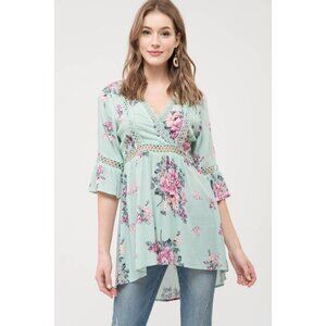 Belle Sleeves Mint Floral Tunic